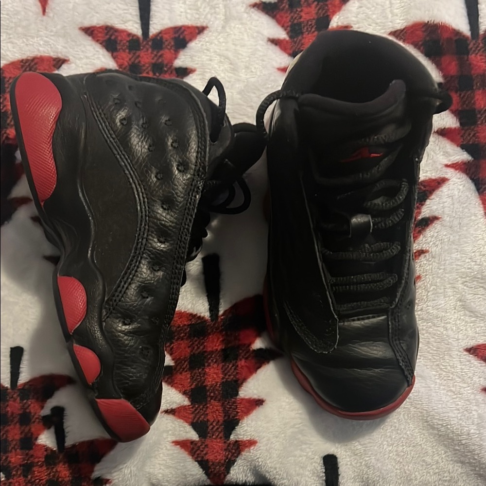 Black and Red Sneakers Jordan 13s kids 11c